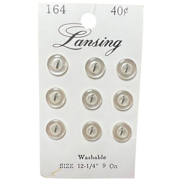 Vintage Lansing Clear Pearlescent Buttons Original Card 9 Washable - Picture 1 of 3